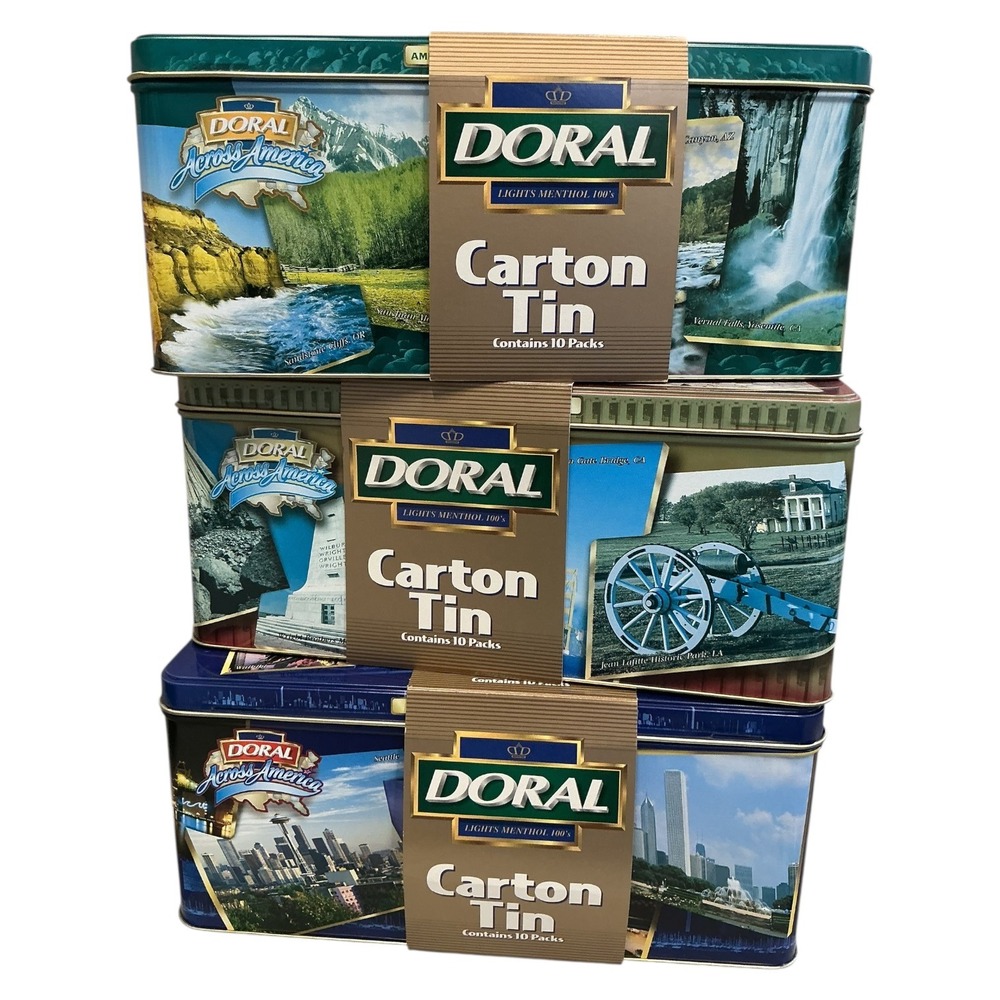 Doral Across America Collectible‎ Carton Tin Set Empty RJ Reynolds Vintage Decor